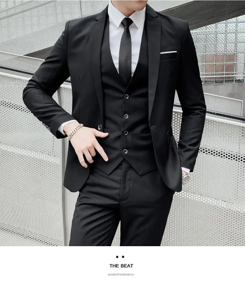 2023High-quality solid color (suit + vest + trousers) Men's business formal suit 3/2 business suit bridegroom and best man