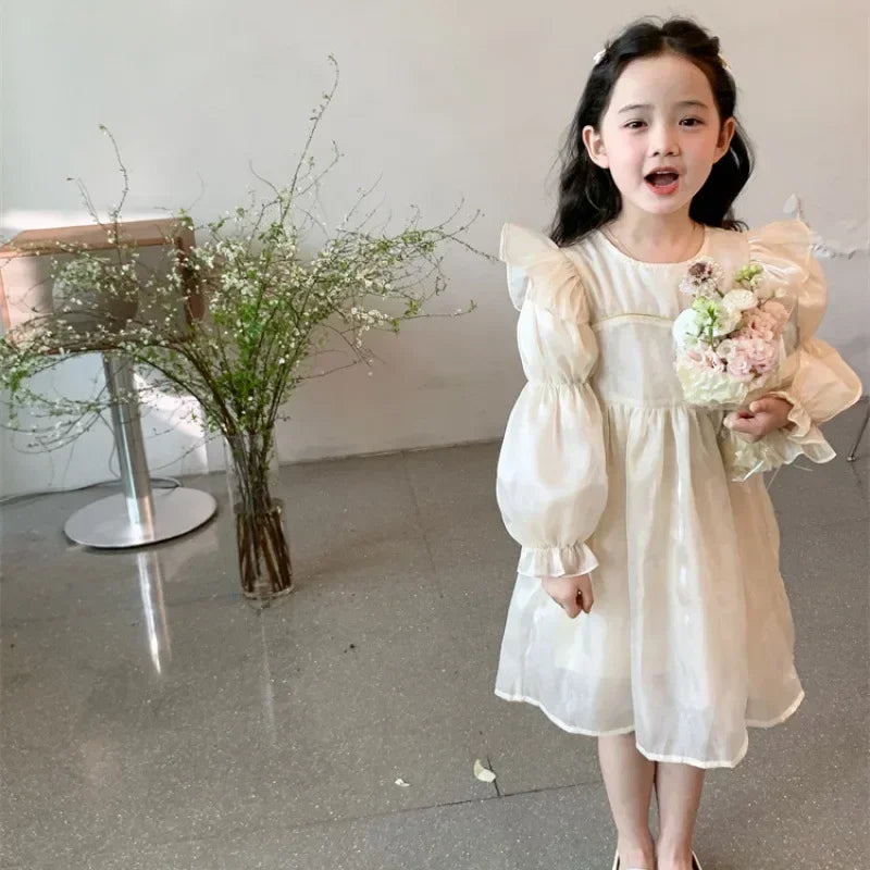 Girls Princess Party  Autumn Children's Dresses Girls'dresses Long Sleeve Dress Baby Champagne Puffy Gauze Dresses Children's