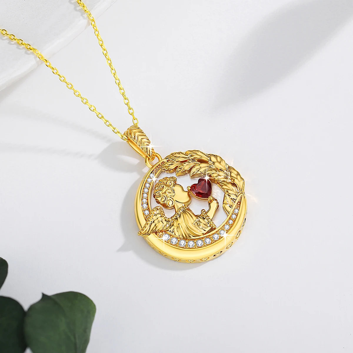 100% Genuine 18k Gold Angel Necklaces Pendant Au750 Heart Shaped Round Angel Pendant Pendants for Woman Jewelry with Certificate