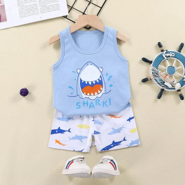 2PCS Children Clothing Vest Suit Children's Sets Summer Cotton T-Shirts Shorts Boys Girls Sleeveless Kids Clothes for baby