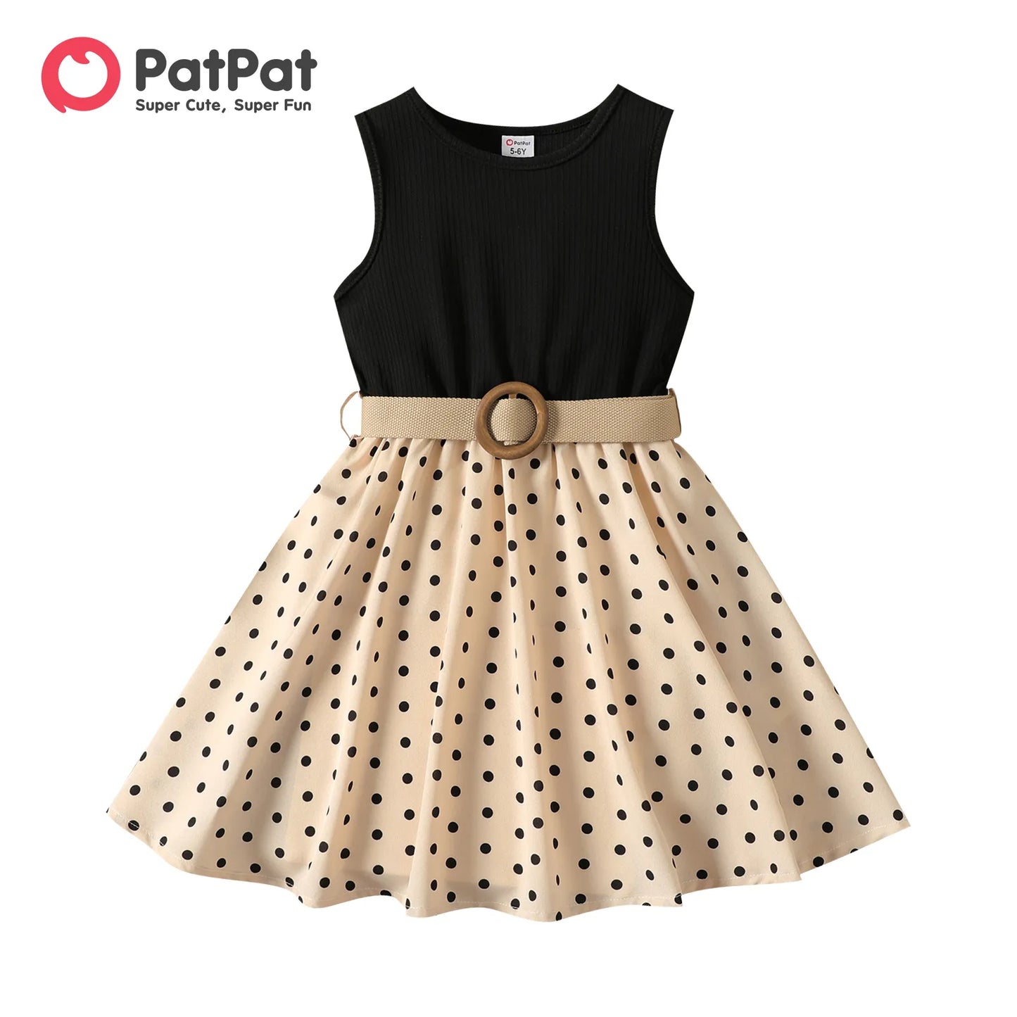 ARWEN & AJH GROUP  2pcs Girl Dresses Kids Clothes Girl Polka Dots Ribbed Girls Splice Sleeveless Dress & Belt