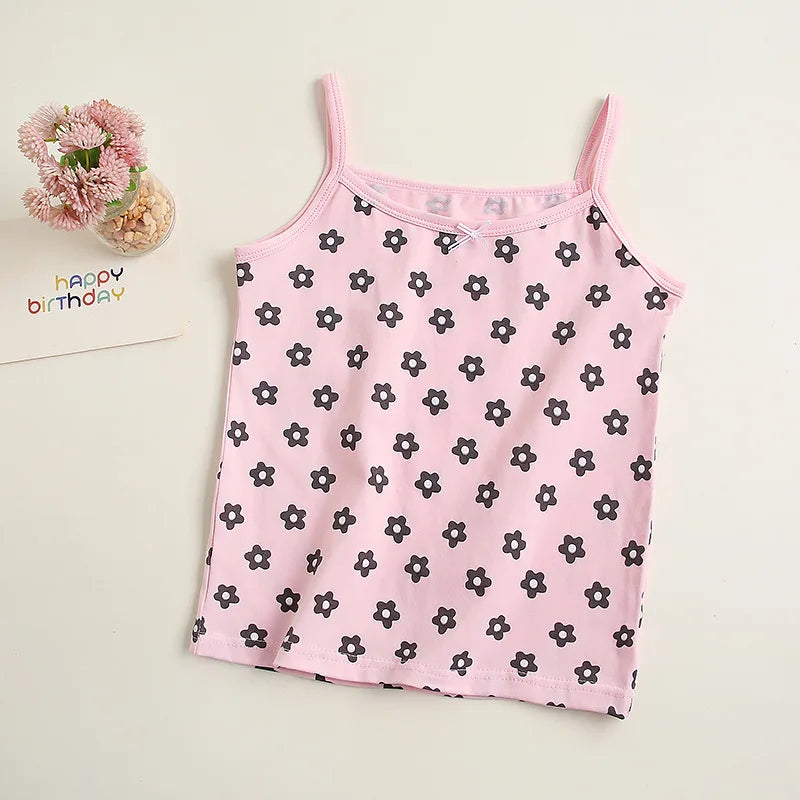 4pcs/lot Spring Summer Baby Girl Tank Camisole Lace Girl Clothes Underwear T Shirt Sleeveless Tees Floral Kids Outfits Children