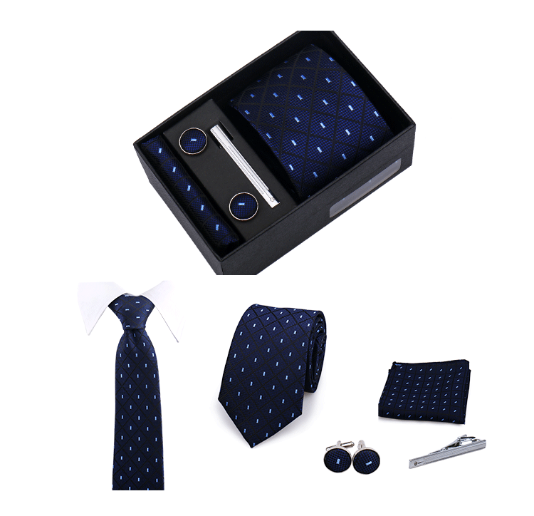 Fashion Elegant Men's Necktie Gift Box Striped Tie Handchief Cufflink Tie Clip 4 pcs Set Wedding Business Party Suit Accessories