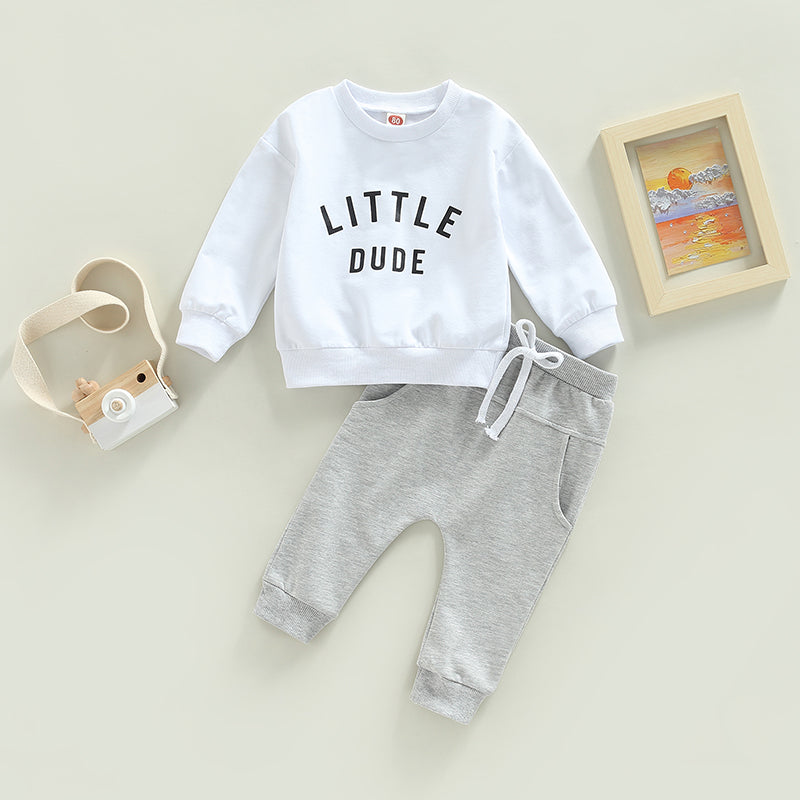 VISgogo 0-3Y Baby Boys Clothes Autumn Set Letter Print Sweatshirts Tops Elastic Drawstring Pants Toddler Outfits 2pcs Set