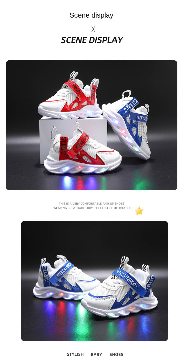 New LED Children Glowing Shoes Baby Luminous Sneakers Boys Lighting Running Shoes  Kids Breathable Mesh Sneakers