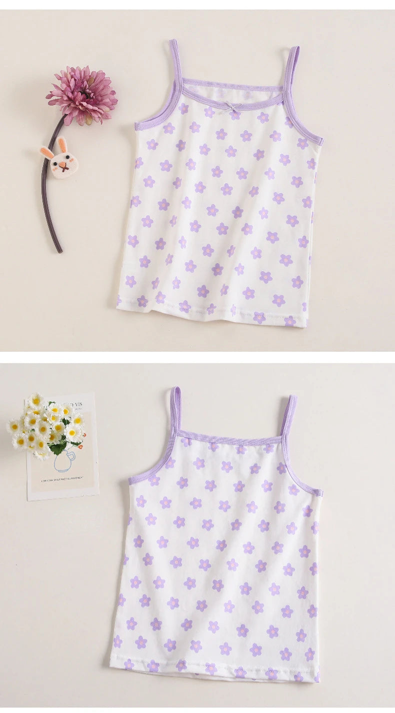 4pcs/lot Spring Summer Baby Girl Tank Camisole Lace Girl Clothes Underwear T Shirt Sleeveless Tees Floral Kids Outfits Children