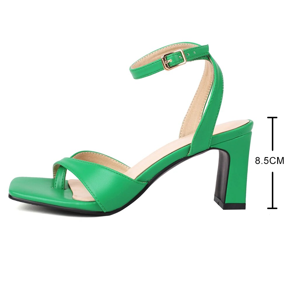 Large Size 41 44 New Women Sandals Peep Toe Block Heels Ankle Buckle Strap Sexy Solid White Green Daily Summer Shoes freeship