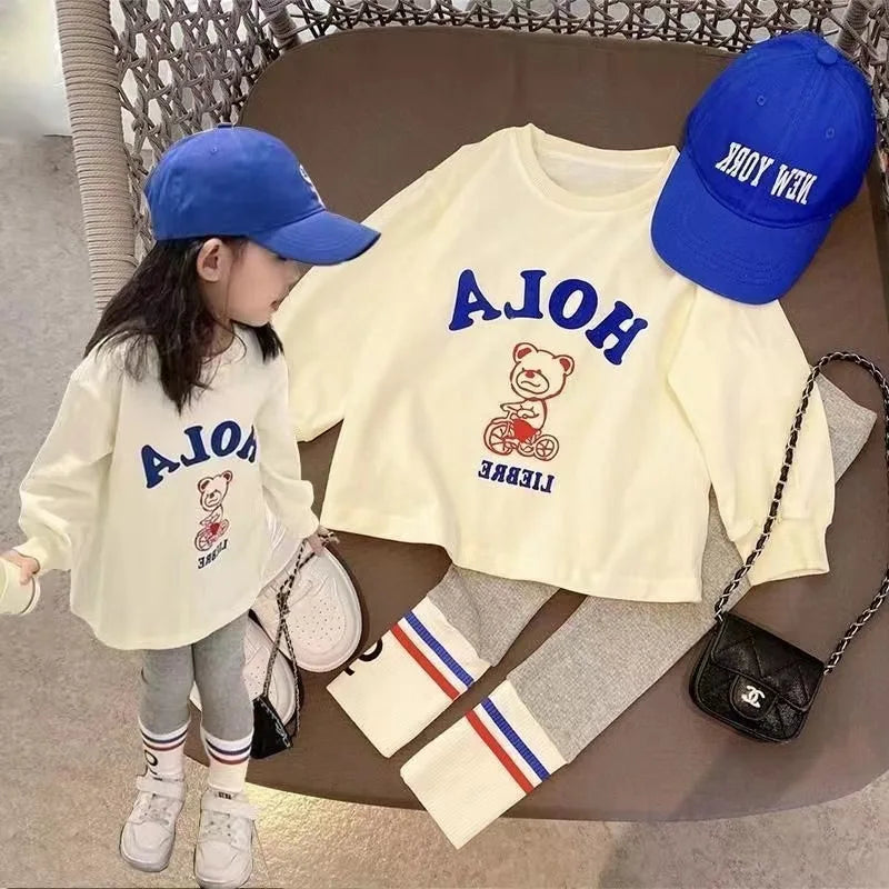 Autumn Clothes Baby Girl Cartoon Bear Sweater Top and Legging Pant Set Children Cotton Letter Pullover Sport Trousers 2pcs Suit