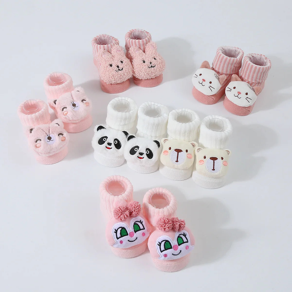 Cute Cartoon Doll Newborn Socks Spring New Baby Soft Solid Prewalker Knitted Sock For Girls Boys Infant Knitting Floor Socks