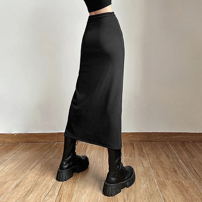 مجموعة اروين arwen&ajh group 2024  Black Skirts Sexy Women A-line Slits High Waist Slim Skirt Hip-covering Solid Mid-length Long Streetwear Street Clothes