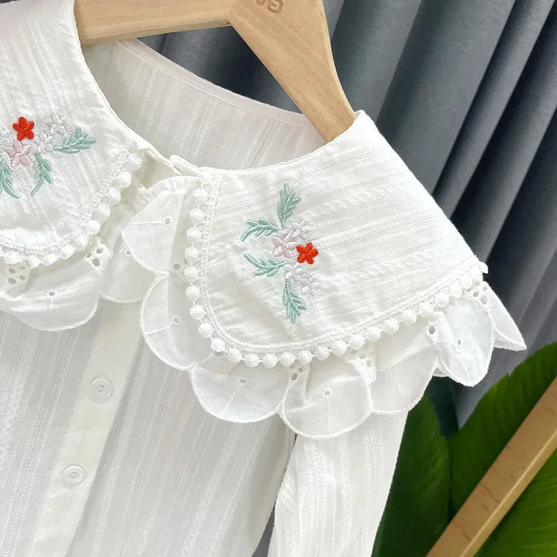 Children's Blouses  Shirts School For Girls White Tops Long Sleeve Lace Shirts Kids Shirt Baby Toddler Teen Children Clothes