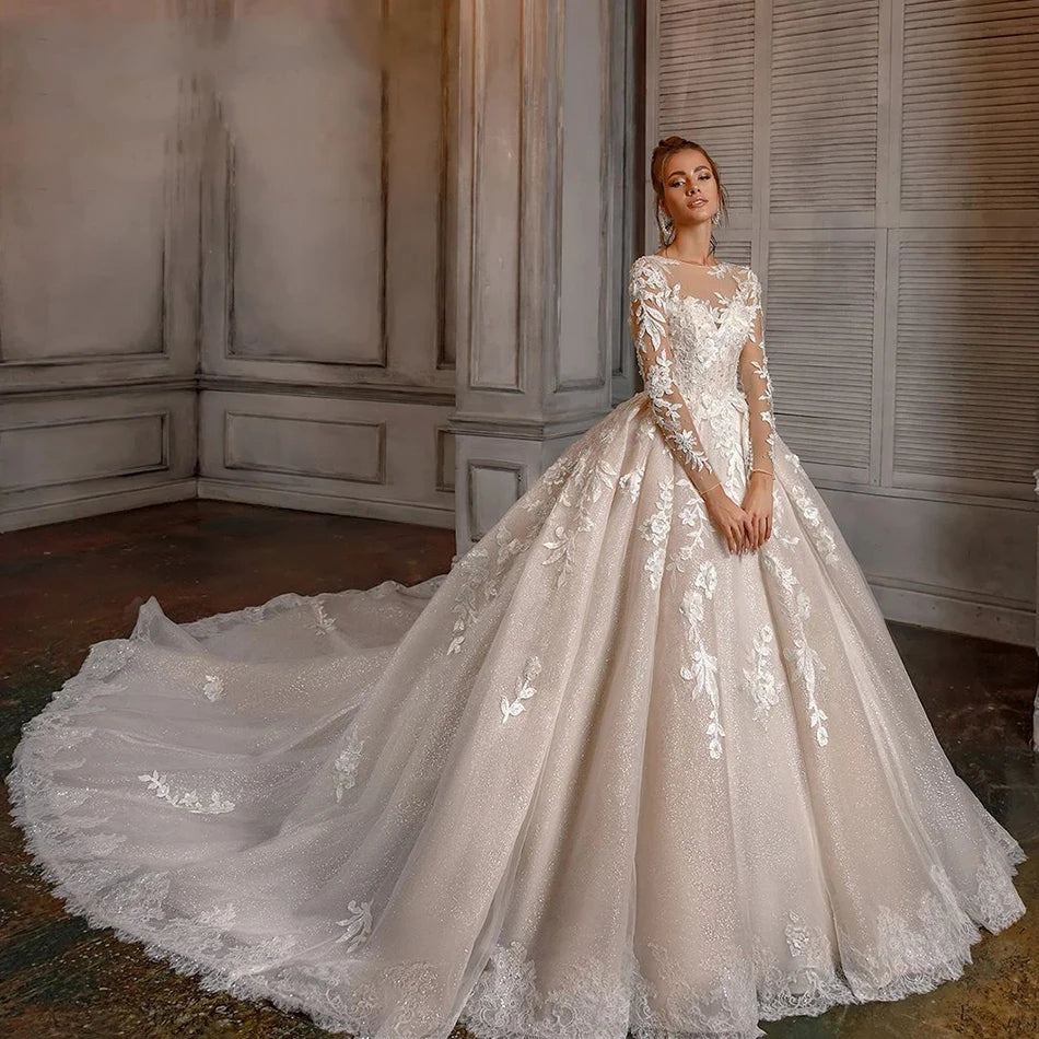 مجموعة اروين arwen & AJH GROUP Gorgeous A-Shaped Wedding Dress Women's Elegant Long Sleeve Lace Applique Bridal Gowns  2024