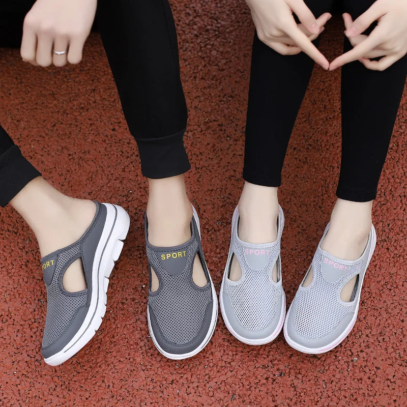 Men and Women Mesh Half Shoes Summer New Couple Slippers Lightweight Comfortable Thin Section Lazy Baotou Half Slippers 35-48