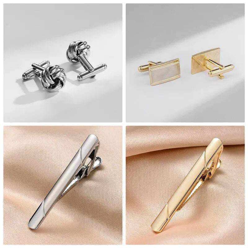 4 Sets Cufflinks For Mens Tie Clips & Cufflinks Set With Box Wedding Guests Gifts Man Shirt Cufflink Pisa Ties Luxury Men's Gift