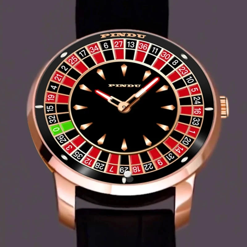 PINDU Design New Mechanical Watch NH35 Rotating Dial Las Vegas Roulette Desktop Theme Automatic Watch Men Diamond Luminous Hands