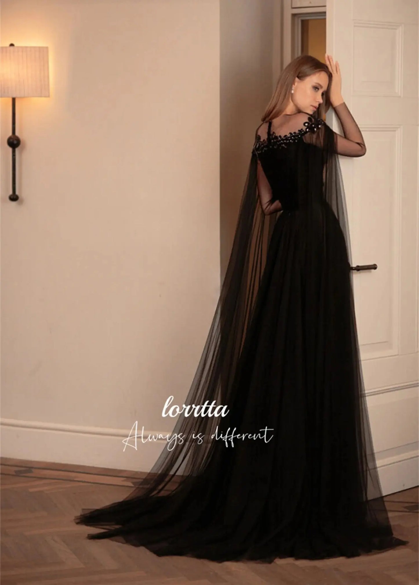 Lorrtta Three-dimensional Shiny Decoration Black Evening Dress Line A Elegant Party Dresses for Wedding Night Prom Cocktail Gala