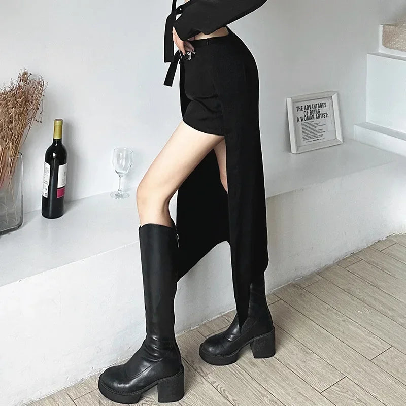 مجموعة اروين التجارية ARWEN&AJH GROUP  2024 European  Gothic Skirts Goth Dark Patchwork Sexy Mini Women Grunge Irregular Hem High Waist Cargo Skirt Hip Hop Black Summer