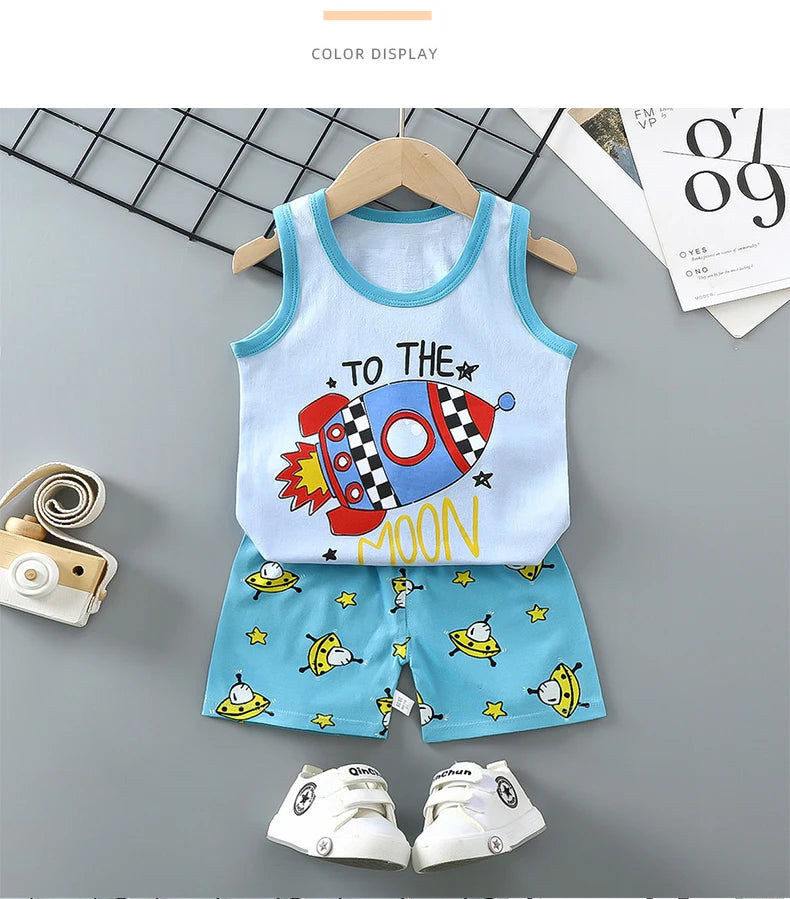 Children Sets Kids Clothes Boys Girls Vest Suit  Summer Children's Clothing baby Cotton T-Shirts Shorts Tank Top Sleeveless