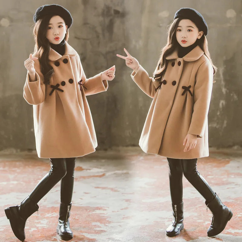 2024 Autumn Winter Girls Hairy Coat Fashion Design Long Coat for Girls Kids Outerwear Grid pattern 4 to 12 years old