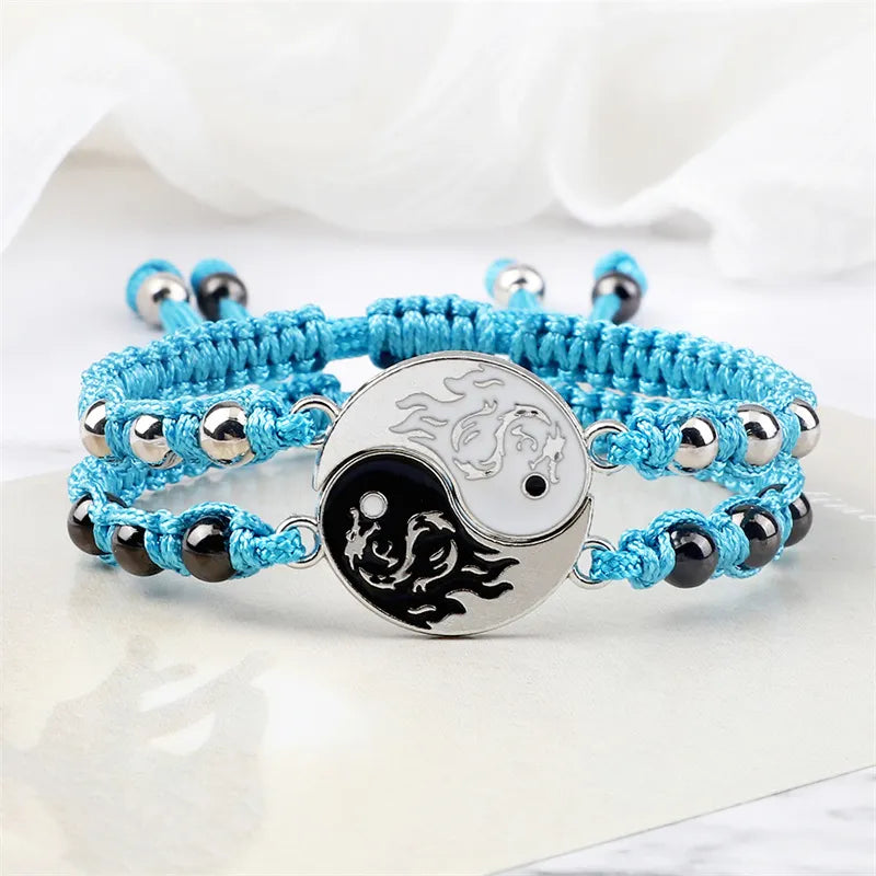 2Pcs/set Dragon Tai Chi Gossip Braided Bracelet for Women Men Best Friends Adjustable Yin Yang Bracelets Fashion Couple Jewelry