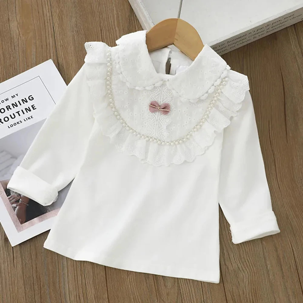 Children's Blouses  Shirts School For Girls White Tops Long Sleeve Lace Shirts Kids Shirt Baby Toddler Teen Children Clothes