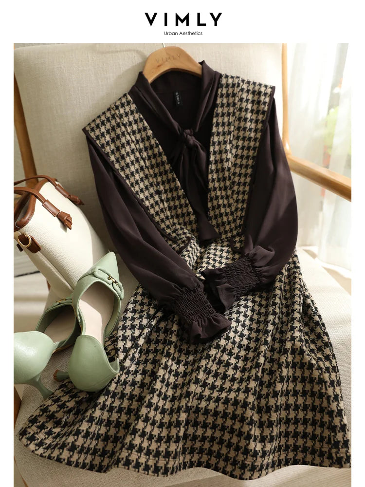 ARWEN & AJH GROUP Elegant Two Piece Tweed Dress Sets for Women  Autumn Winter Fashion Office Outfits Long Sleeve Chiffon Shirt Dress