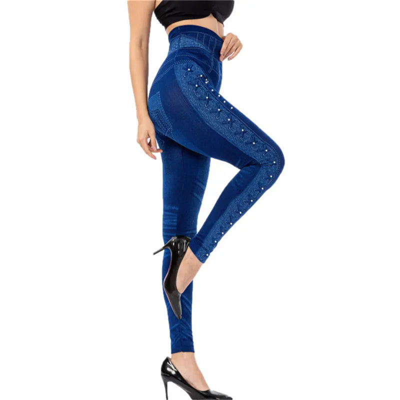 ARWEN&AJH GROUP مجموعة اروين التجاريه2024 New Push Up Seamless High Waist Leggings Women Workout Mesh Breathable Fitness Clothing Hollow Faux Denim Jean Pants