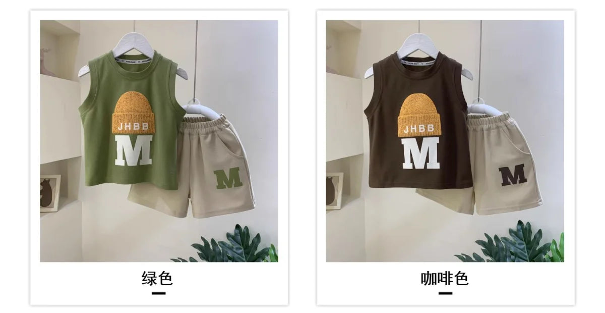 Boys' Summer Vest Set New Fashionable Boys and Baby Sleeveless Clothes Children's T-shirts and Shorts 2-piece Set