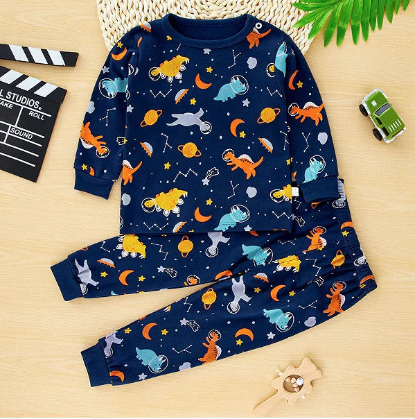 New Kids Pajamas Baby Boys Girls Cute Cartoon Long Sleeve T-Shirt Top + Pants Toddler Autumn Sleeping Clothes Sets Loungewear