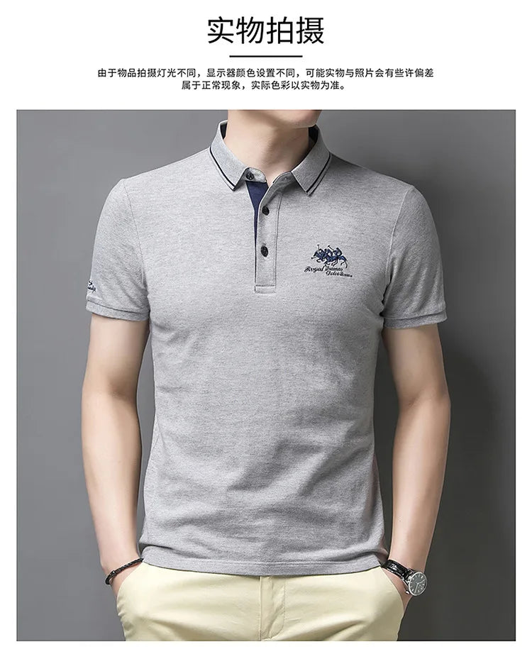 2024 Summer New Men's Embroidered Polo Collar 100% Cotton Short Sleeved Polo Shirt Fashion Solid Color Casual Top T-shirt M-4xl