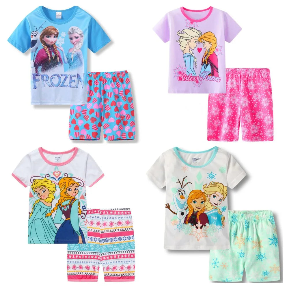 New Summer Kids Set Anna Elsa Cartoon Pajamas Baby Girl Clothes Ice and Snow Queen Home Wear Childrens Sets