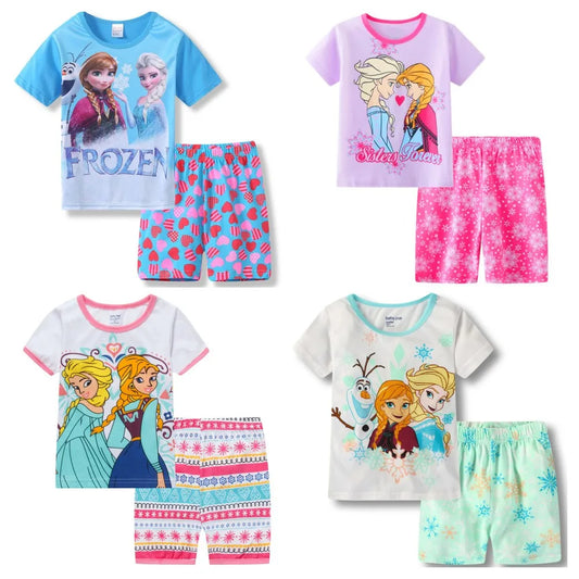 New Summer Kids Set Anna Elsa Cartoon Pajamas Baby Girl Clothes Ice and Snow Queen Home Wear Childrens Sets