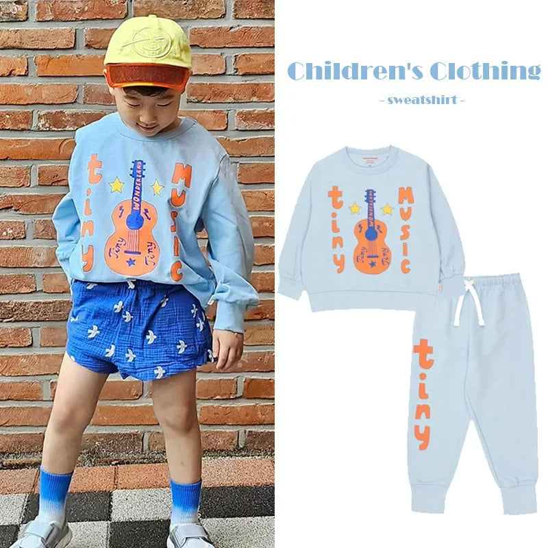 Autumn Fashion Boys Sweatshirt 2024 New Cartoon Violin Children's Hoodie Pants Set Baby Girl Pullover Top Children's Clothing