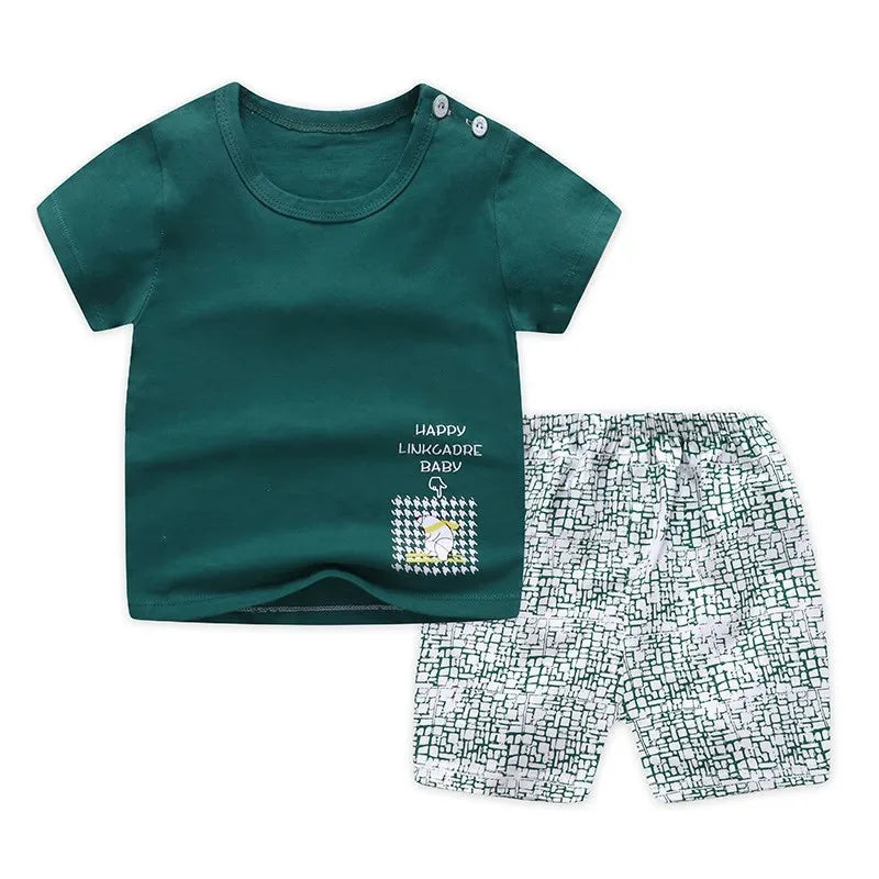 Casual Short Sleeve Tees +Shorts Children Cute Summer Clothing New Crewneck Tshirt 2 Piece/Set  Boys Baby Fashion Tracksuits