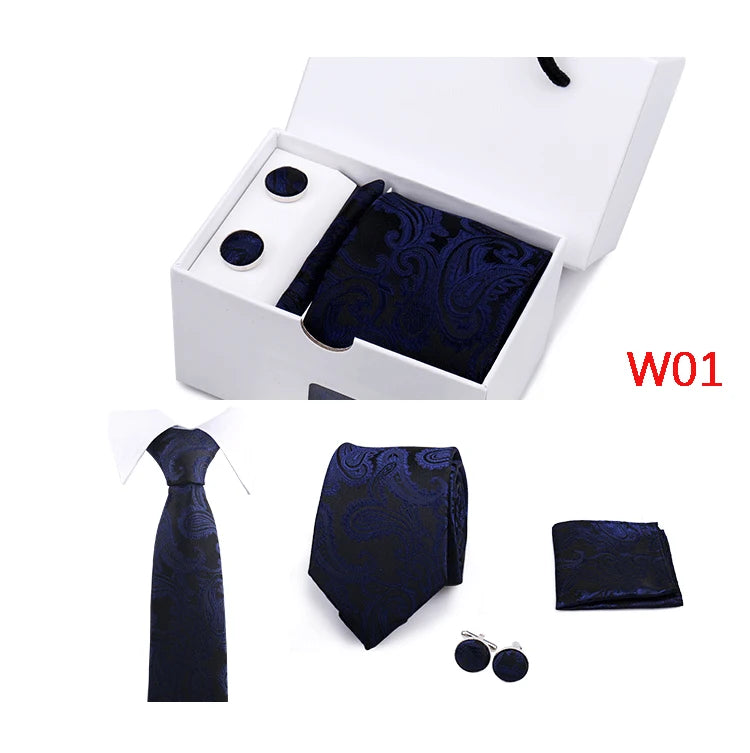 Mens Tie Set In A Box Paisley Ties For Men Gifts Luxury Necktie Pocket Square Cufflinks Wedding Business Formal Suit Tie