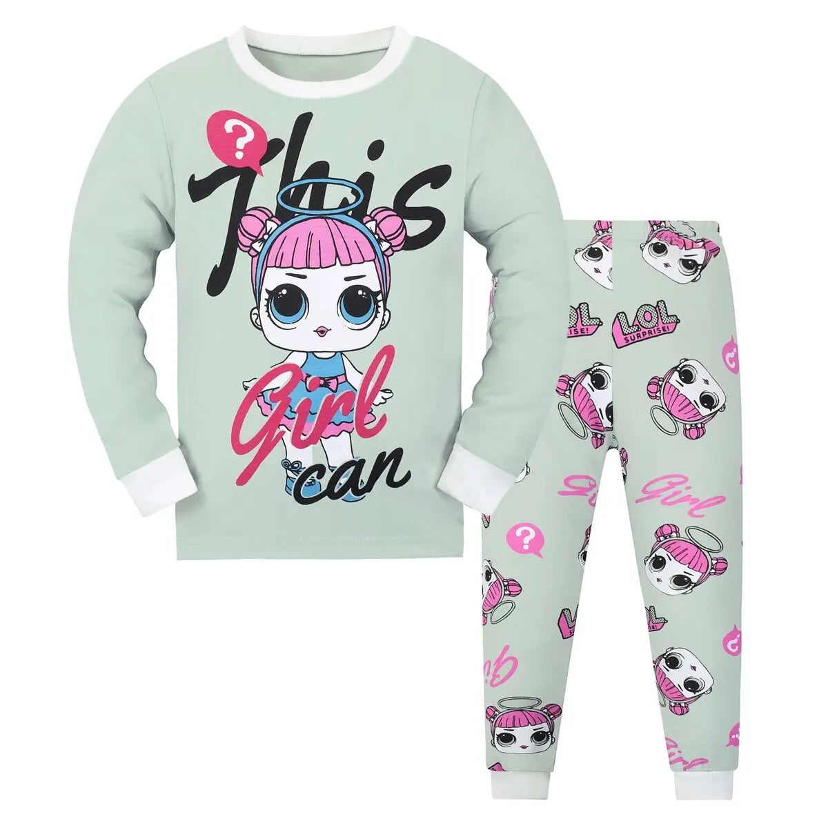 Kid's Pajamas, Long Sleeve Top & Pants Set, This Girl Can Print Loungewear, Comfy Casual Pj Set, Girl's Clothes