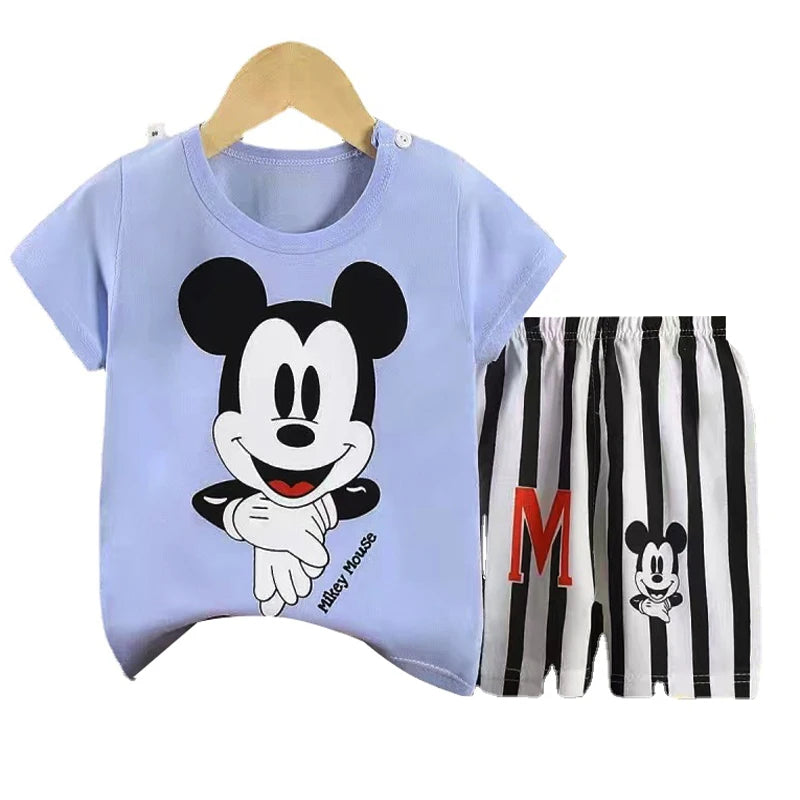 2pc Mickey Baby Summer Clothes Children's Tracksuit Short Sleeved Suit Girls Boys T-shirt + Shorts Outfits Disney Ropa De Niña