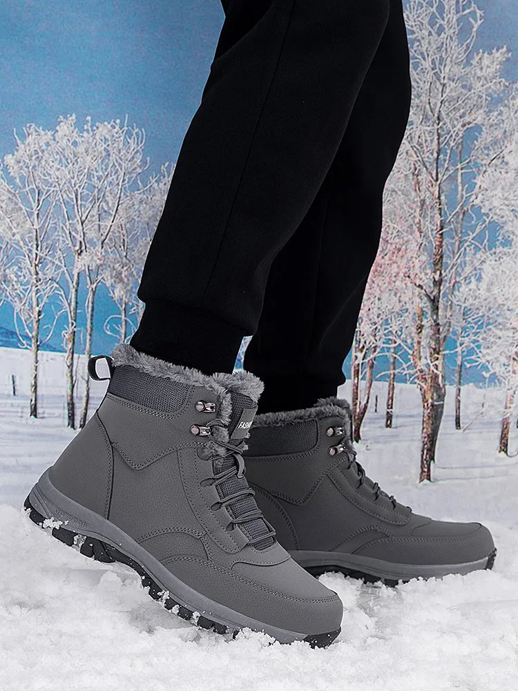 Winter Men's Snow Boots Couple Waterproof Sports Casual Shoes Plush Warm Men's Boots Outdoor Men's Hiking Boots Work Travel Shoe