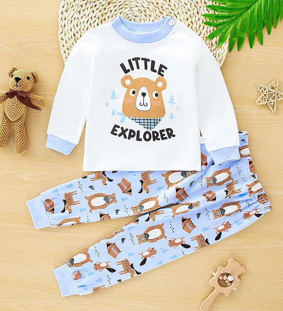 New Kids Pajamas Baby Boys Girls Cute Cartoon Long Sleeve T-Shirt Top + Pants Toddler Autumn Sleeping Clothes Sets Loungewear