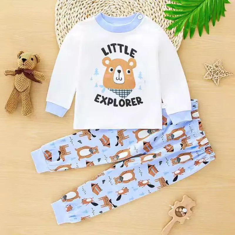 New Kids Pajamas Baby Boys Girls Cute Cartoon Long Sleeve T-Shirt Top + Pants Toddler Autumn Sleeping Clothes Sets Loungewear