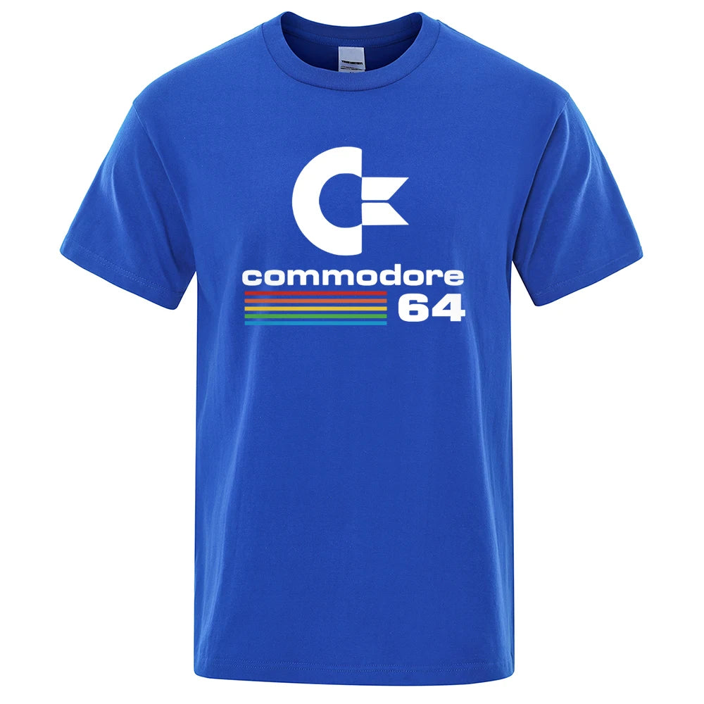 Loose Men T-shirts Summer Commodore 64 Print T Shirt C64 SID Amiga Retro Cool Design Street Short Sleeve Top Tee Cotton Clothing