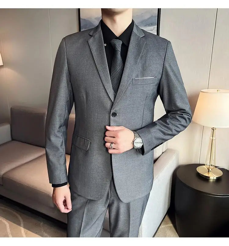 2023High-quality solid color (suit + vest + trousers) Men's business formal suit 3/2 business suit bridegroom and best man