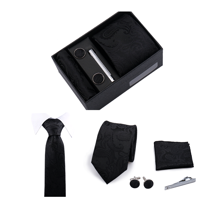 Fashion Elegant Men's Necktie Gift Box Striped Tie Handchief Cufflink Tie Clip 4 pcs Set Wedding Business Party Suit Accessories