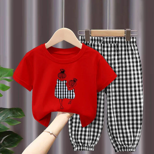 Summer Fashion Mother Kids Clothes Girl Sets Cute Baby Girls Children Clothing 2pcs Sleeved Tshirt Tops Pants Toddler Suit 2-10Y