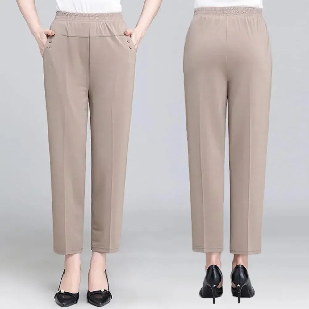 Big Size 5XL Women Casual Straight Pants Spring Summer Thin Loose Elastic High Waist Fashion Diamonds Pocket New Female Trousers