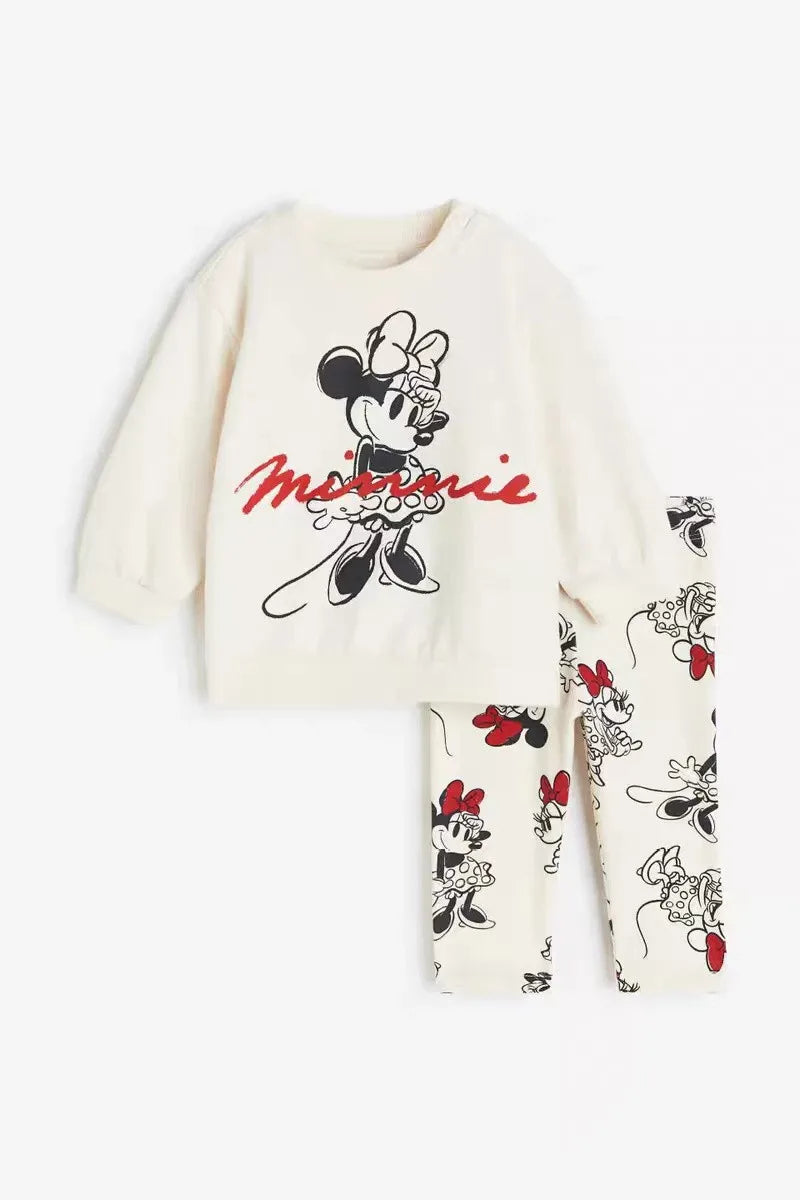 Autumn Disney New Girls Home Clothes 2-7Age Cartoon Sweatshirt +Trousers 2 Piece Set Outer Wear Trendy Casual Long Sleeve Suit