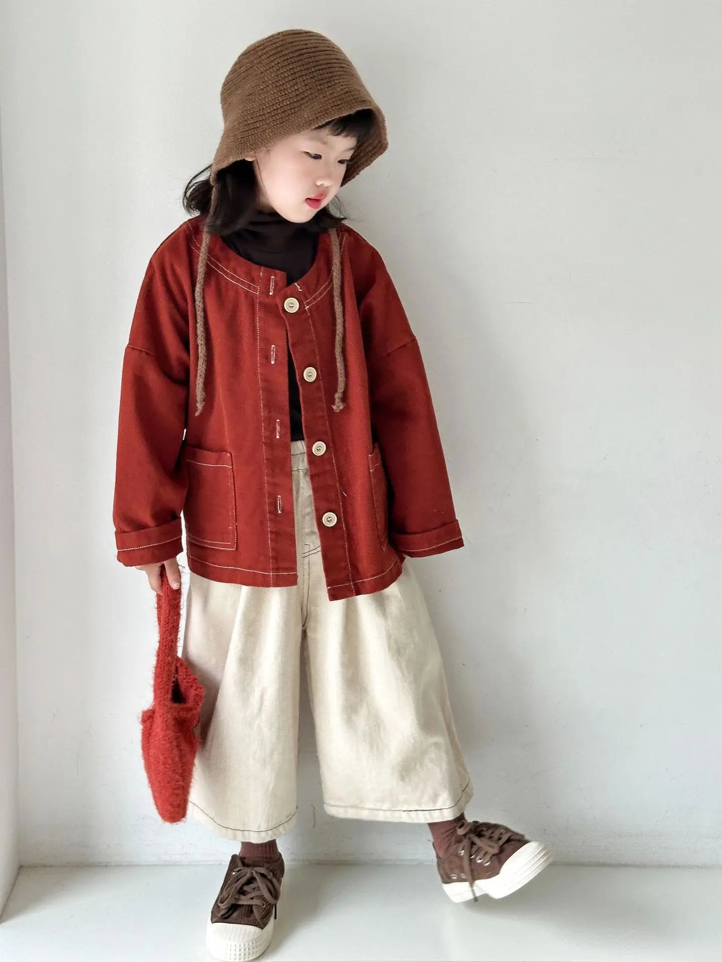 2024 Spring/Autumn Korean Children's Clothing New Retro Wide Jacket for Unisex Boys and Girls  Casual Loose Pants