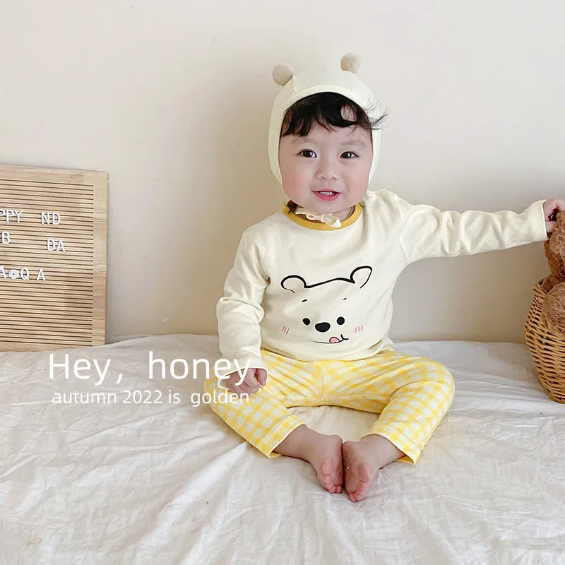 2024 Korean Ins Kids Loungewear Outfit Set Cotton Autumn Pants Boys Girls Pajamas Baby Winter Indoor Clothes 0 To 24 Months