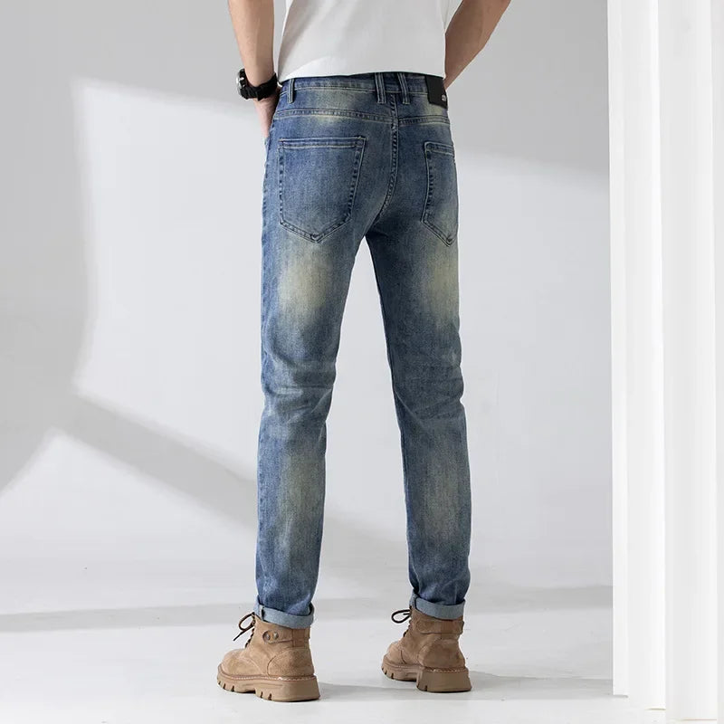 Spring Summer New High End Jeans Men's Elastic Slims Smooths Your Silhouette Casual Fashionable Trendy Denim Trousers