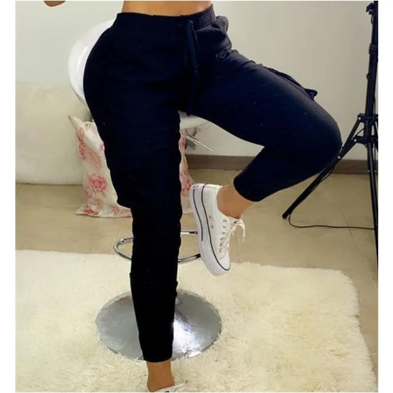 ARWEN & AJH GROUP مجموعه اروين Women's Fashion Pocket Lace Up Design Cargo Pants Female Casual Clothing New Autumn Woman Casual Slim Trousers